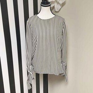 Banana Republic: Black and White Striped Print Tie Long Sleeve Blouse Size S